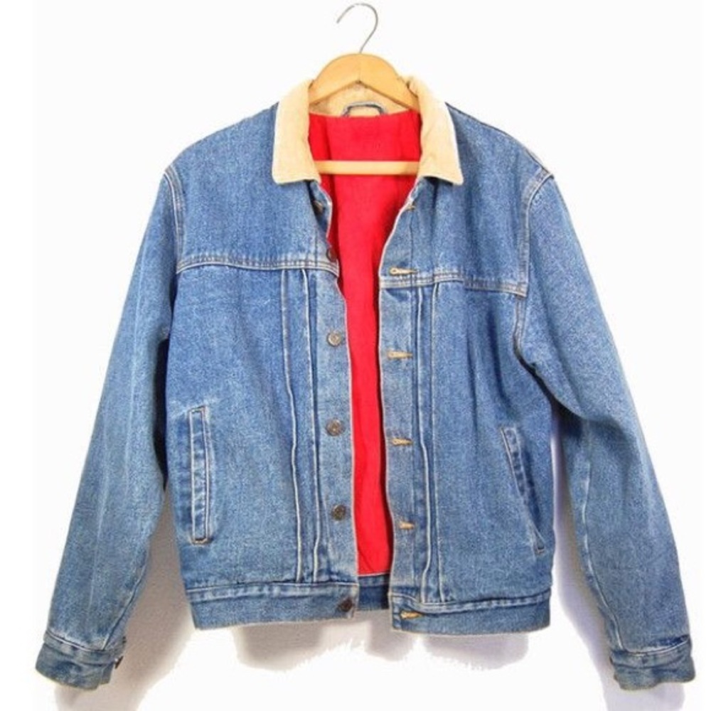 Jean Jacket with Red Lining and Tan Collar